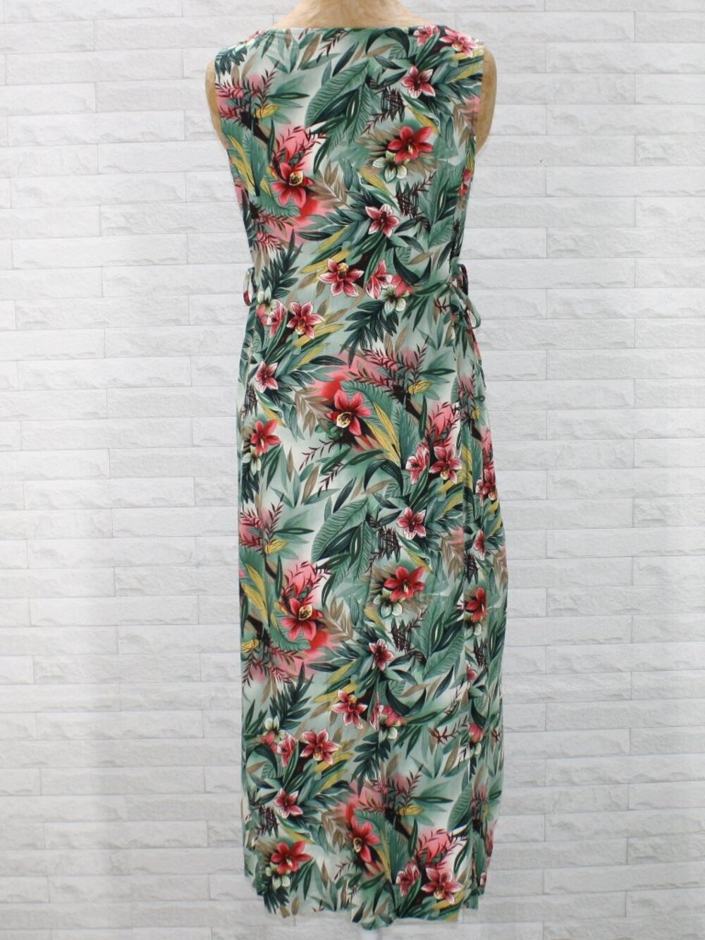 TEDDI Dress Tropical Floral Sleeveless Shift Flowy Resortwear Midi Green Pink - Picture 6 of 16